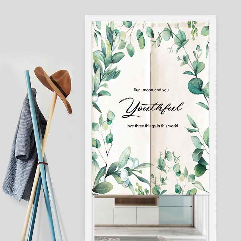 のれん 間仕切り 目隠し 観葉植物柄 ボタニカル 北欧風 布製 カフェカーテン 家庭用 リビング キッチン トイレ 玄関 ショート丈 風水 洗える ファブリック(x2)