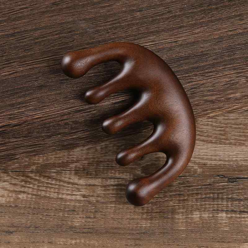 マッサージブラシ 木製くし 天然木 金糸檀木 経絡マッサージ スタイリング 広歯 5本歯 ヘッドスパ 頭皮..