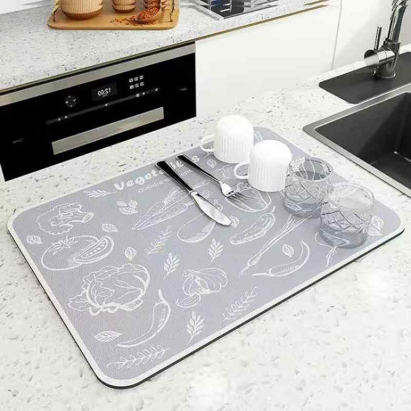 水切りマット 珪藻土 吸水 速乾 大判 キッチン 台所 バーカウンター 食器 グラス コップ 断熱 食卓 お手入れ簡単 乾燥トレー シンプル おしゃれ
