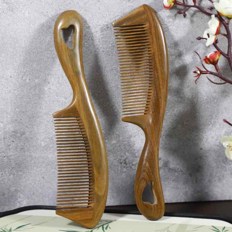 ヘアブラシ 緑檀木製 高級感 頭皮マッサージコーム 絡まない 抜け毛対策 静電気防止 柄付き くし 長髪 短髪用 上質 サンダルウッド製 ロングサイズ 男女兼用