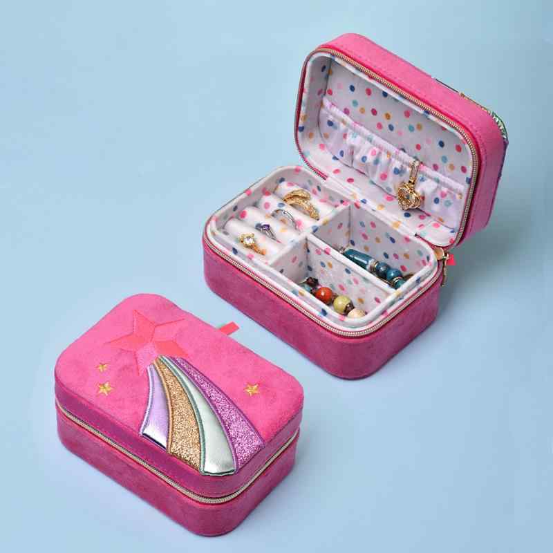 ジュエリーボックス 携帯用 コンパクト ベロア調 刺繡 かわいい 指輪 ピアス ネックレス アクセサリー ..