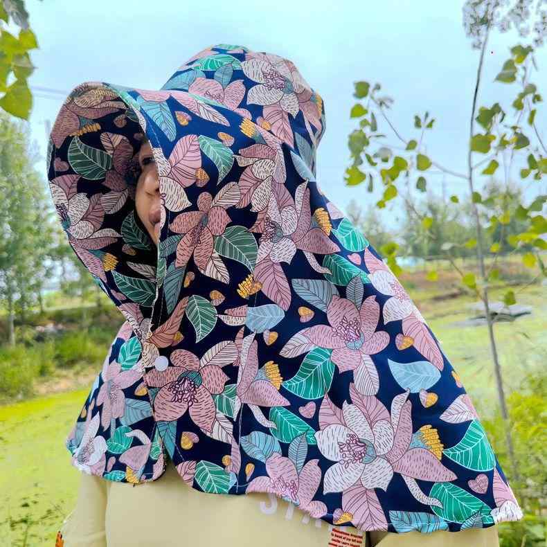 ハット 男女兼用 UVカット 日焼け防止 通気性抜群 顔カバー ショール一体型 夏用 つば広 農作業 ガーデニング 畑仕事 アウトドア 作業帽子 釣り レジャー スポーツ観戦 ポリエステル素材 平頂 超ワイドブリム(4)