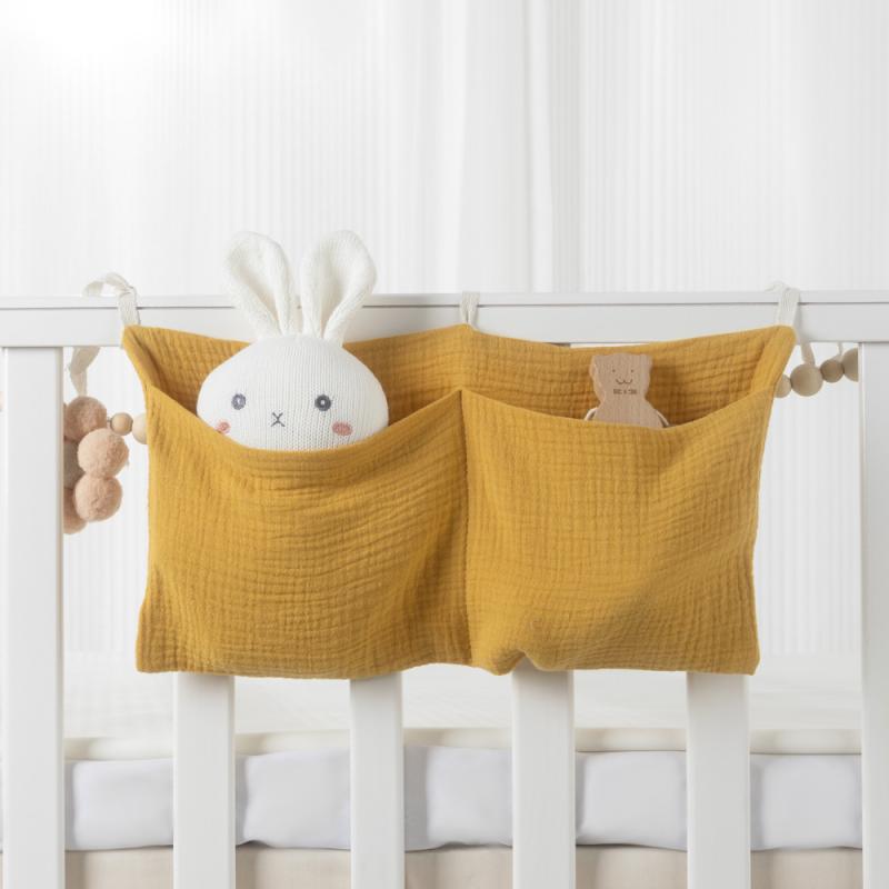 収納袋 ベビー ダブルレイヤー コットン生地 ベッドサイド収納 ベビーカー用 吊り下げポケット 哺乳瓶..