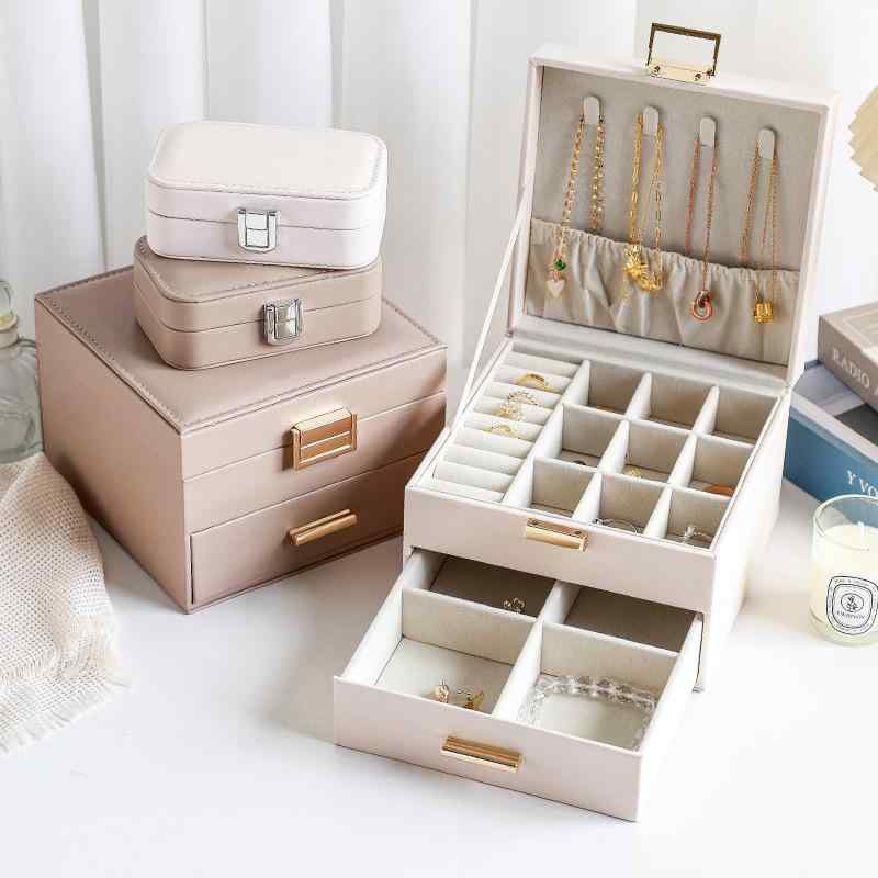 アクセサリーケース ジュエリーボックス 高級感 大容量 防塵 引き出し付き レザー調 ネックレス ピアス イヤリング ブレスレット リング 貴金属 収納ボックス 韓国風