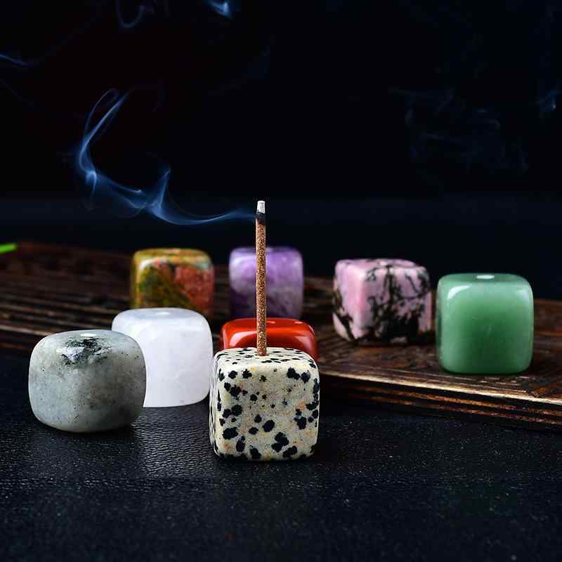 お香立て 天然石 水晶 瑪瑙原石 スクエア 線香立て アロマストーン パワーストーン ヒーリング アメジ..