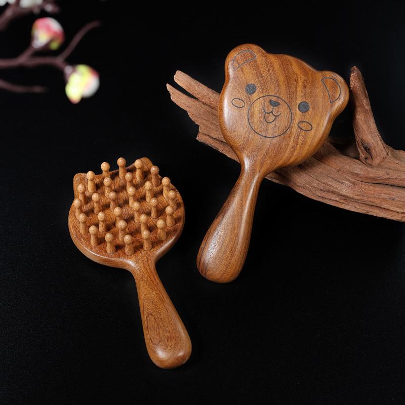 ヘアブラシ 天然木 金丝檀 頭皮マッサージ ツボ押し 血行促進 リラックス 髪の健康 ロングヘア 絡まり..