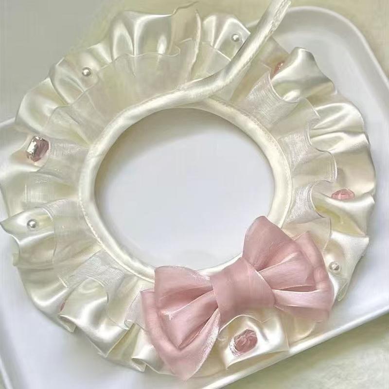 ペット用 スタイ 猫 犬 かわいい おしゃれ リボン レース ピンク モヘア素材 よだれかけ 首飾り アクセ..