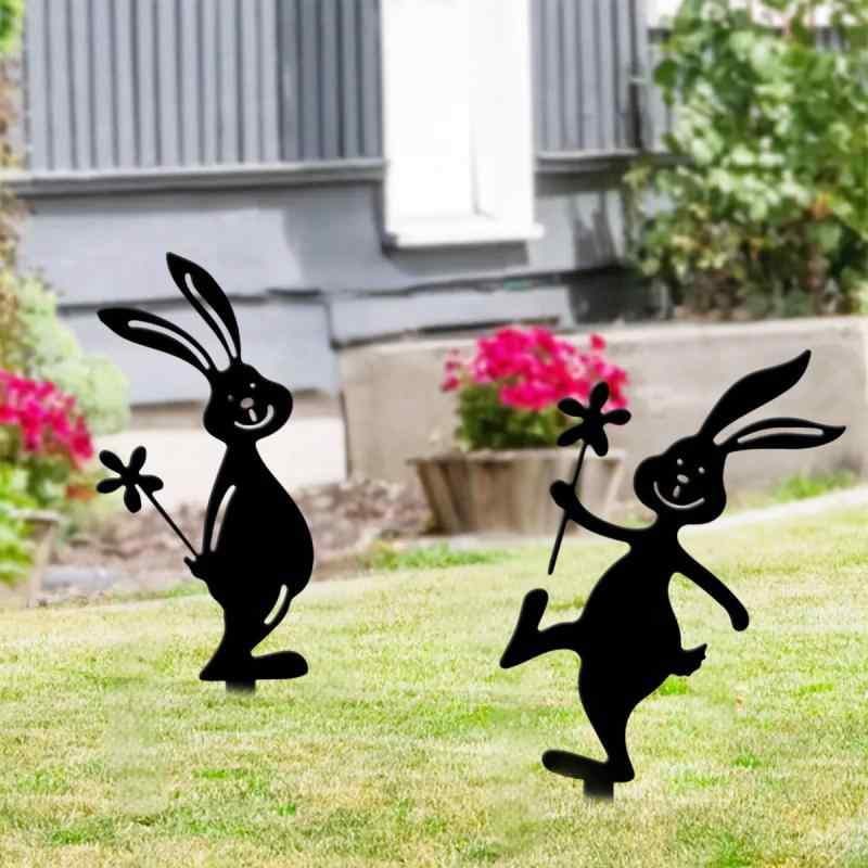 ガーデンピック アイアン製 地中杭 うさぎ アニマルシルエット かわいい 庭 芝生 花壇 ガーデニング オ..