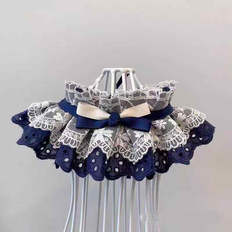 ペット スタイ 犬 猫用 かわいい おしゃれ チェック柄 レースフリル 首輪アクセサリー オールシーズン ..