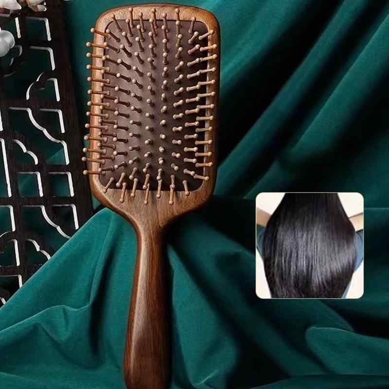 ヘアブラシ 頭皮マッサージ 経絡マッサージ スカルプケア 金糸檀木製 エアークッションパドルブラシ 美..