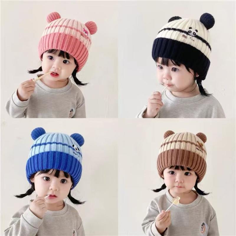 ニット帽 ベビー キッズ あったか 防寒 冬用 クマ耳 くまちゃん 毛糸 ビーニー 赤ちゃん 乳幼児 かわいい おしゃれ お出かけ(x2)
