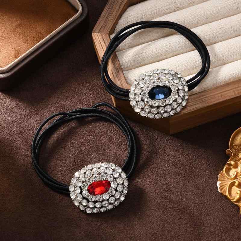 ヘアゴム レディース レトロ 二層 楕円 クリスタル ラインストーン 亜鉛合金製 ポニーテール用 伸縮性 ..