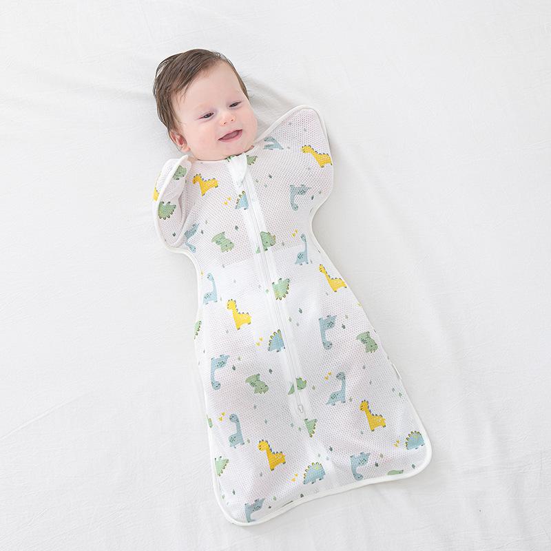 ベビー 寝袋 新生児 赤ちゃん モロー反射防止 安眠 メッシュ素材 薄手 接触冷感 バンザイ型 おくるみ ..