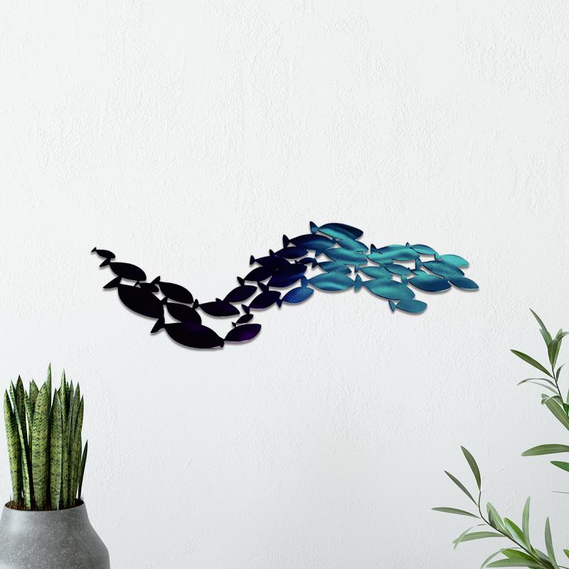 ウォールデコレーション アイアン製 魚群 フィッシュモチーフ マリンテイスト 壁掛けアート シンプル モダン ブラック リビング 寝室 カフェ 玄関 インテリア 壁飾り(x2)