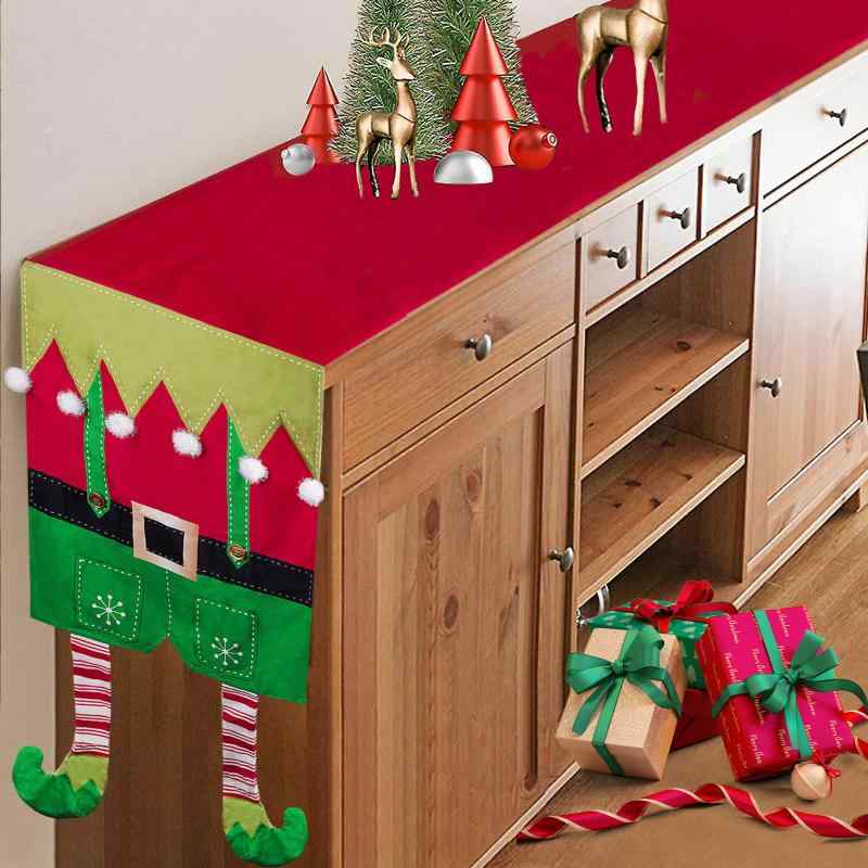 クリスマス テーブルランナー ベロア 赤 緑 長足エルフ テーブルクロス テーブル装飾品 クリスマスパーティー イベント デコレーション インテリア 飾り 布製 食卓 リビング 玄関