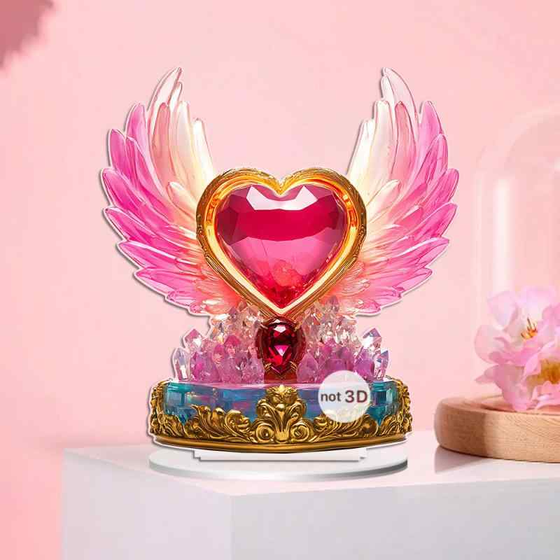 置物 組み立て式 アクリル製 バレンタインデー ピンク ハート 羽根 モチーフ デコレーション 卓上 オブジェ リビング 寝室 玄関 かわいい インテリア雑貨 装飾
