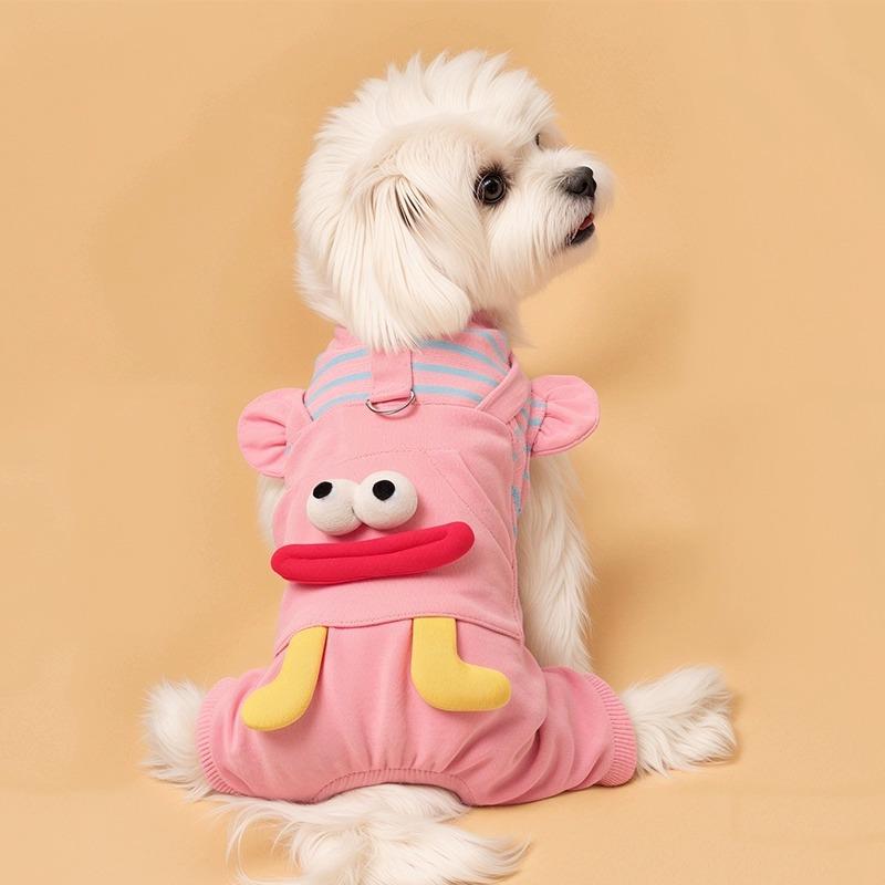 犬服 小型犬 春夏 お散歩 牽引リード用Dカン付き オーバーオール サロペット 四脚ロンパース カバーオ..