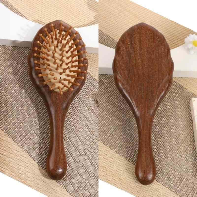 木製ブラシ エアクッション マッサージ 頭皮ケア ヘアケア 美髪ケア ロングヘア ストレート 巻き髪 天然 檀木 サンダルウッド 高級感
