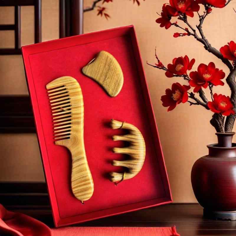 マッサージコーム レディース 天然 緑檀木 ギフトセット 母の日 誕生日 プレゼント 彼女 母親 結婚祝い 新婚 実用ギフト スカルプケア 頭皮ブラシ