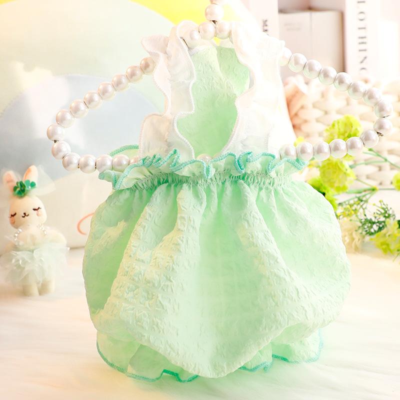 犬猫用ワンピース 春夏 薄手 コットン素材 軽量 通気性 姫系 プリンセス フリル パフ袖 キャミソール ..