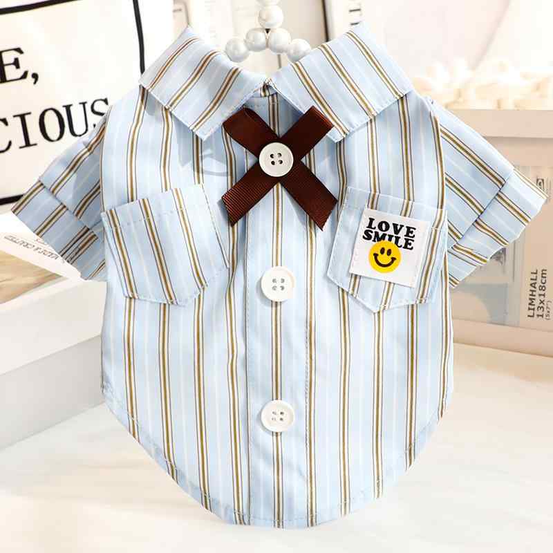 ドッグウェア 猫 服 春夏 薄手 通気性抜群 コットン素材 小型犬用 ストライプ 蝶ネクタイ付き シャツ ..