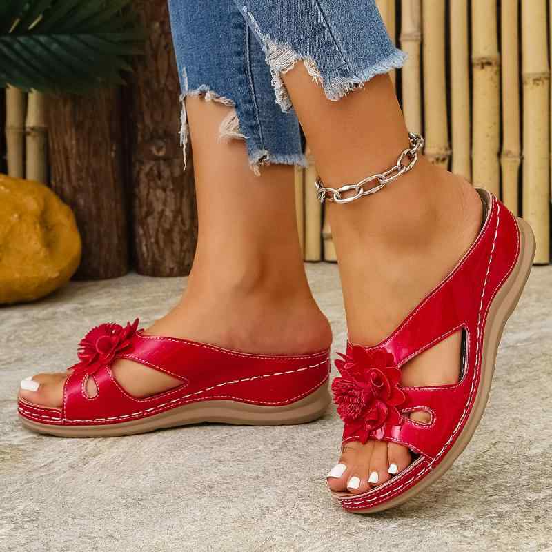 サンダル レディース 女性用 厚底 ウェッジソール 通気性 花柄 フラワー クロッグサンダル ミュール PU..