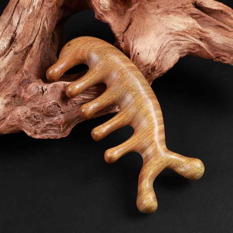 マッサージコーム 精密研磨 無塗装 緑檀 檀木 イルカ型 鼻用かっさ 顔用マッサージ 五本指ヘッドマッサージ 粗歯 天然木製 頭皮ケア リラックス