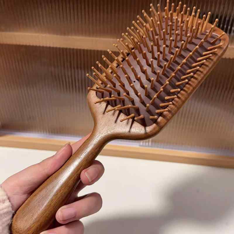 クッションブラシ レディース 女性用 檀木製 大型 家庭用 マッサージ 頭皮ケア ロングヘア ストレートヘア 静電気防止 絡まない 髪サラサラ