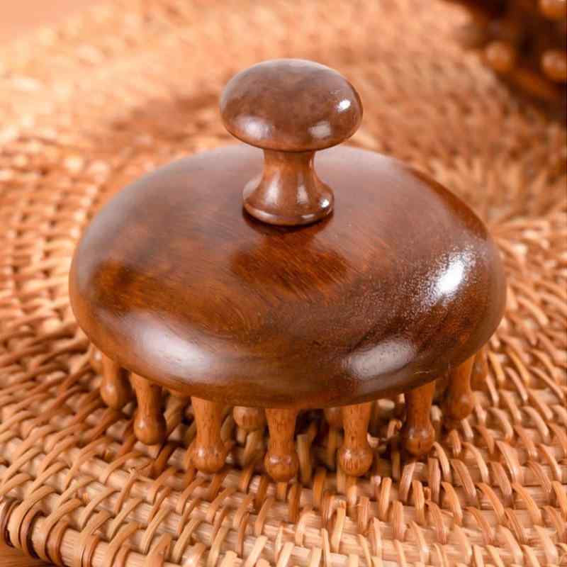 マッサージブラシ 金糸檀 サンダルウッド 28ピン 円盤型 頭皮ケア ヘッドスパ 経絡マッサージ 全身用 血行促進 リラックスアイテム