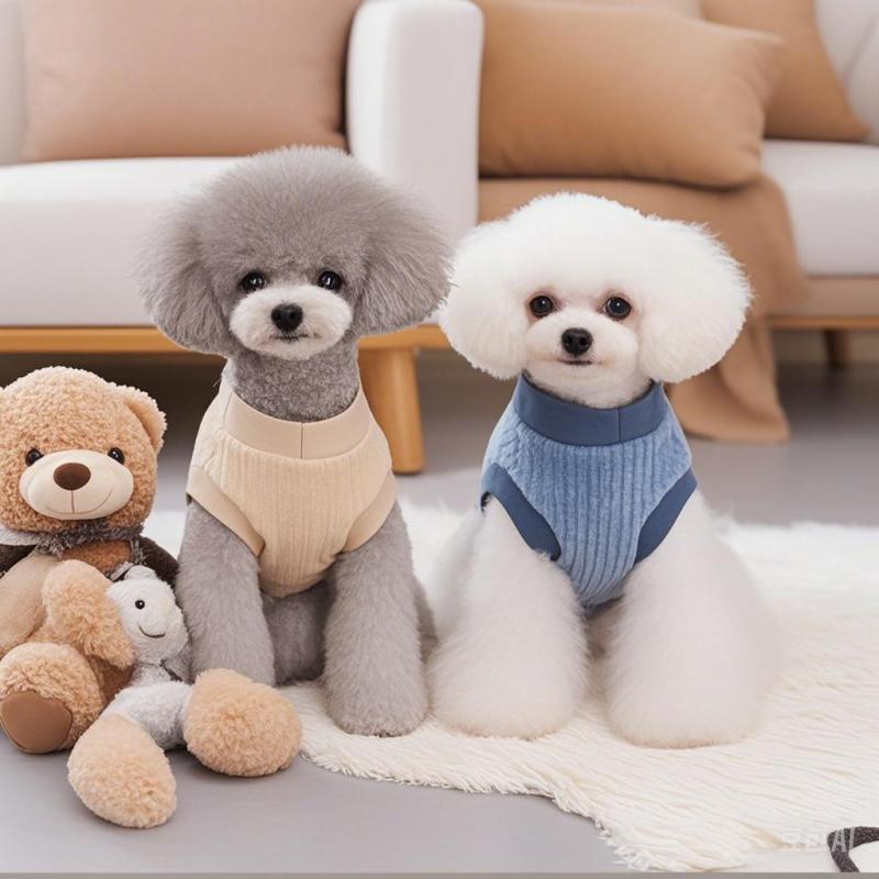 ペットウェア 犬用 ドッグウェア 秋冬 暖かい 防寒 フリース ボア モコモコ 二本足 袖なし ベスト 縦畝 リブ カジュアル 韓国風 ユニセックス かわいい お散歩 部屋着