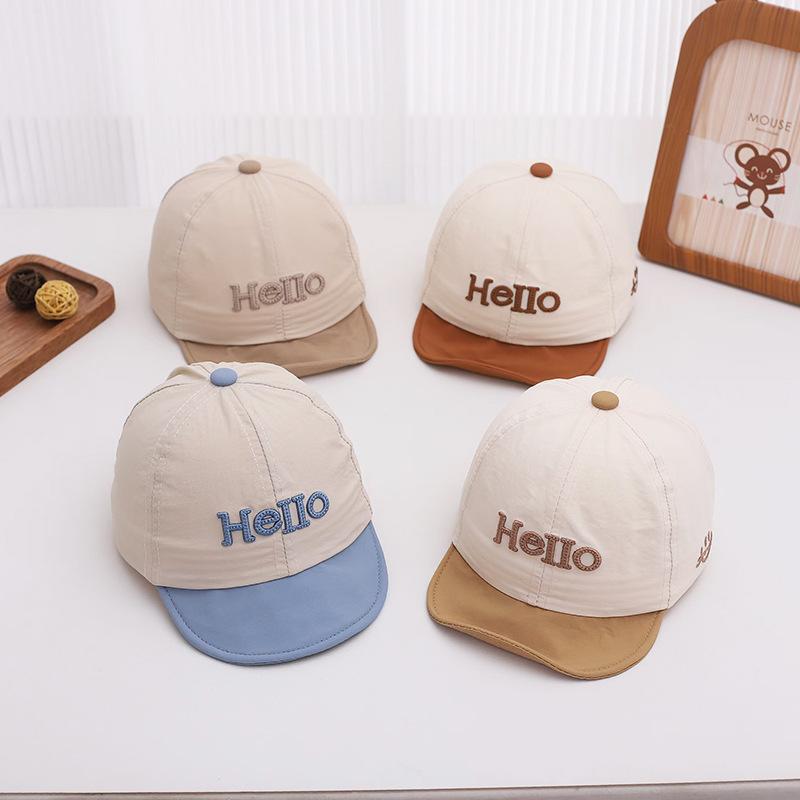 キャップ ベビー 夏 速乾 UVカット 日よけ 通気性 薄手 アルファベット柄 HELLOロゴ ソフトつば 短いつば 1歳 2歳 3歳 幼児向け カジュアル 野...