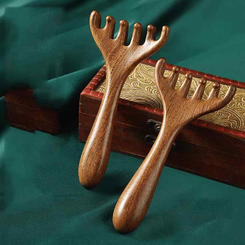 マッサージくし 六本爪 金糸檀木 純天然 頭部マッサージ 経絡 リンパ かっさ 頭皮ケア 養生 健康維持 ..