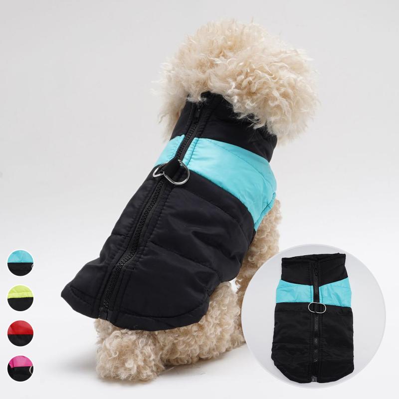 ペットウェア 犬服 猫服 秋冬 中綿入り裏ボア あったか 保温性抜群 配色デザイン 防寒コート リングフ..