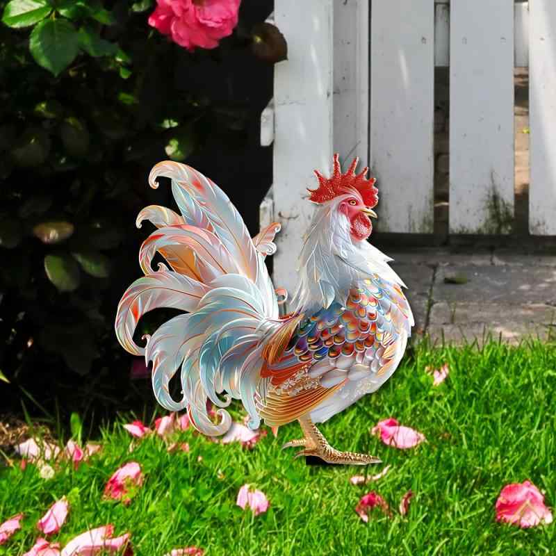 ガーデンオーナメント 屋外 庭用 ガーデンピック フェニックス カラフル 雄鶏 アニマル アクリル製 プ..