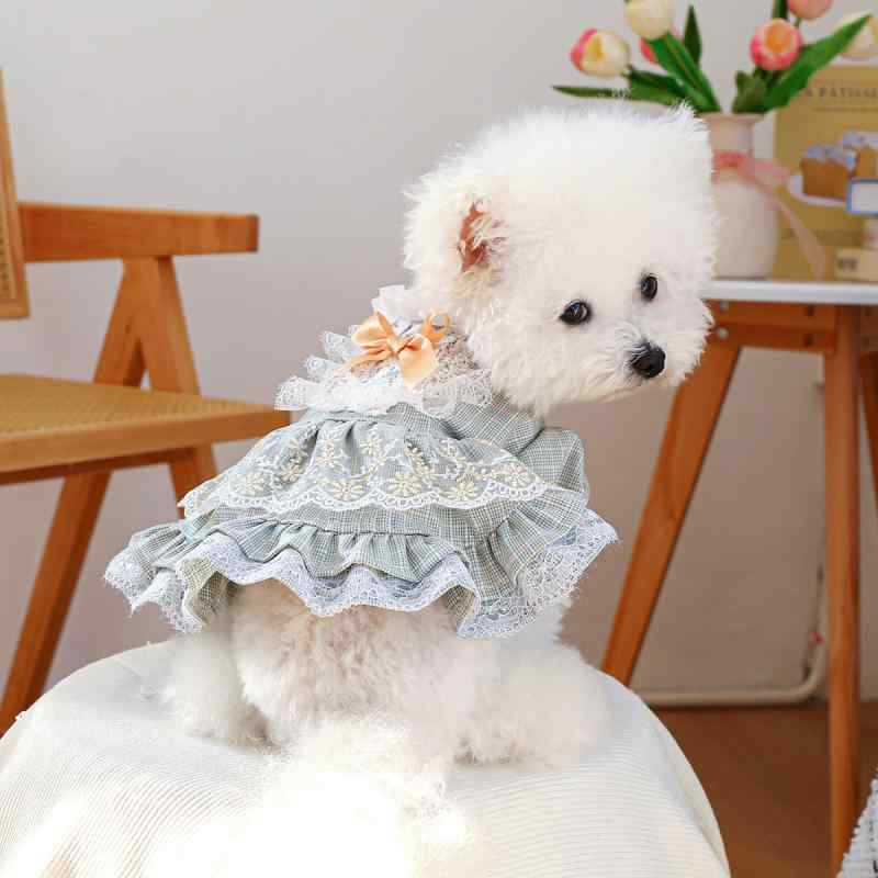 スカート ペット 小型犬 猫用 春夏 宮廷風 レース フリル プリンセス ドレス かわいい ポリエステル製 ..