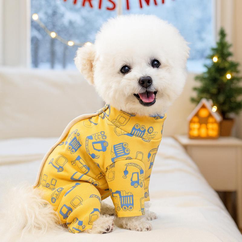 犬服 ドッグウェア 四脚 つなぎ ロンパース カバーオール かわいい 車柄 腹巻 お腹カバー ポリエステル..