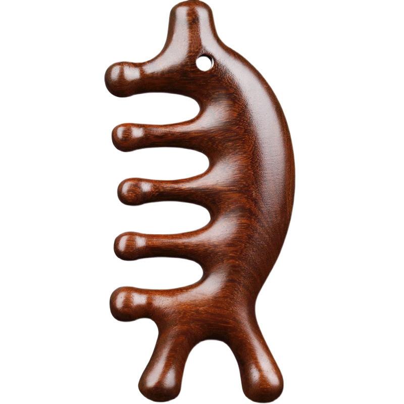 マッサージコーム メンズ レディース 金糸檀木 天然木製 高級感 サンダルウッド 5本歯 経絡マッサージ 頭皮ケア ヘッドスパ 頭部 目元リフレッシュ ツボ押し 血行促進 リラックス効果