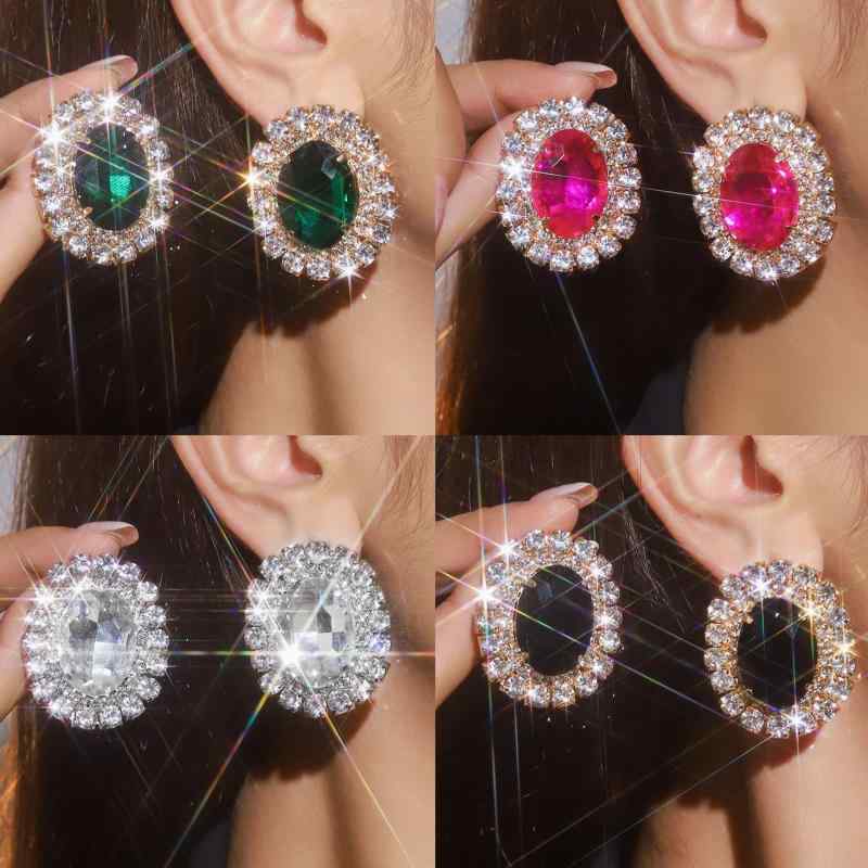 ピアス レディース 欧米風 大ぶり 幾何学 オーバル カラフル クリスタル パーティードレス フォーマル ..