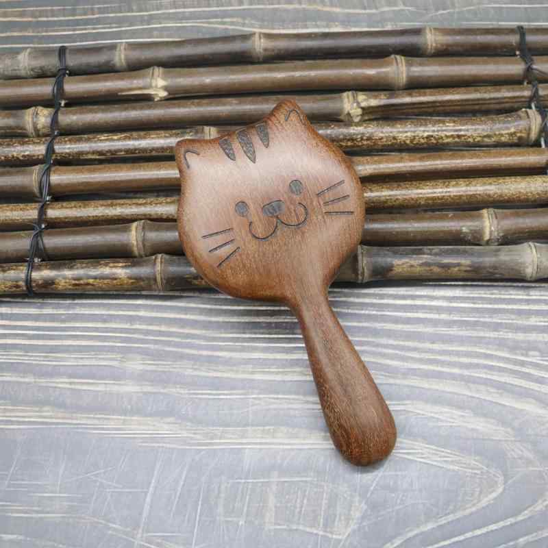 ヘアブラシ 頭皮マッサージ コンパクト 携帯用 かわいい 猫型 キャラクター 金糸檀木製 エアクッション..