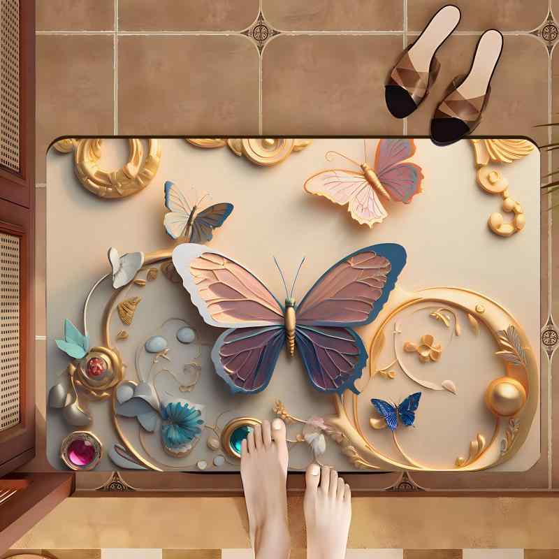 マット 珪藻土 速乾 吸水 滑り止め テック素材 3D立体油絵 植物柄 モダン シンプルデザイン 玄関 浴室 ..