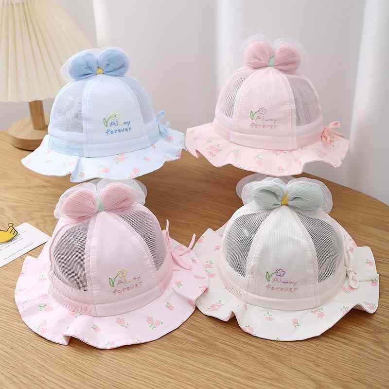 帽子 ベビー 女の子 日よけ 日焼け対策 通気性 かわいい 蝶結び コットン バケットハット ボンネット帽..