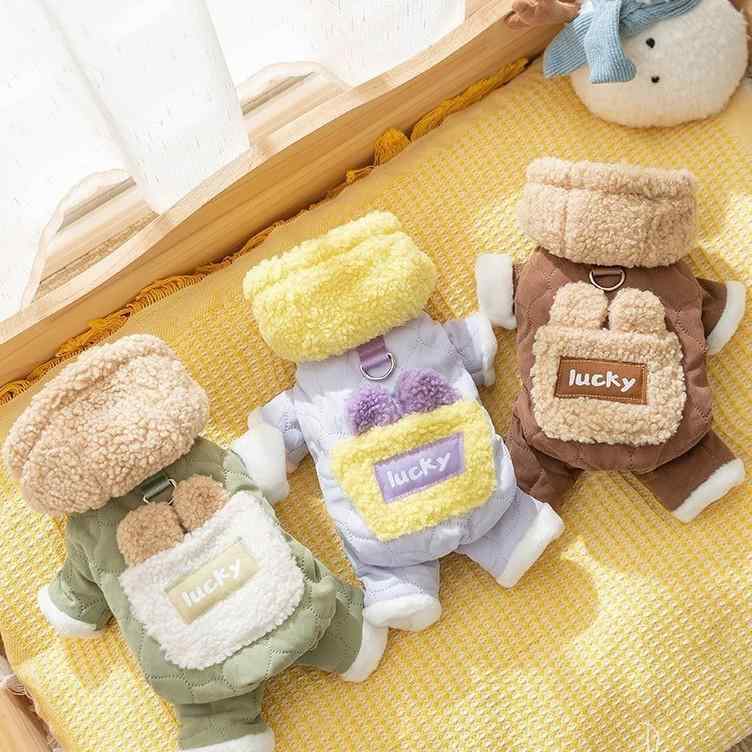 犬服 秋冬 防寒 保温 厚手 キルティング 中綿入り ポケット付き リード穴付き オールインワン つなぎ ..