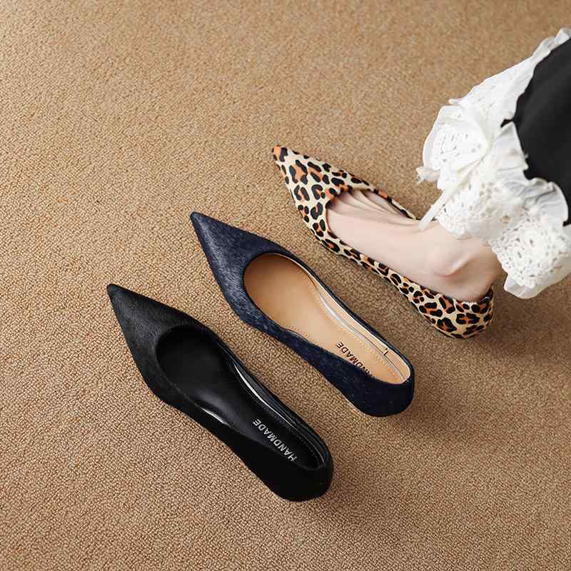 パンプス レディース ポインテッドトゥ 浅履き ウェッジヒール ハラコ調 ヒョウ柄 欧米風 大きいサイズ 春秋 通勤 オフィス デイリーユース