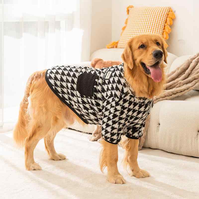フリース 大型犬 秋冬 暖かい 保温 千鳥格子柄 ポケット付き カジュアル 部屋着 ウェア ゴールデンレト..
