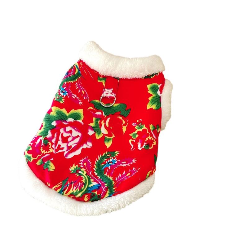 犬服 猫服 冬用 保温 暖かい フリース裏地 中綿入り 抜け毛防止 ベスト ポリエステル製 レトロ大花柄 ..