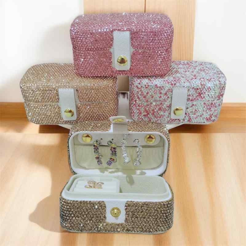 ジュエリーボックス 携帯用 トラベル ラインストーン付き かわいい 長方形 ミニ レザー調 韓国風 ハー..