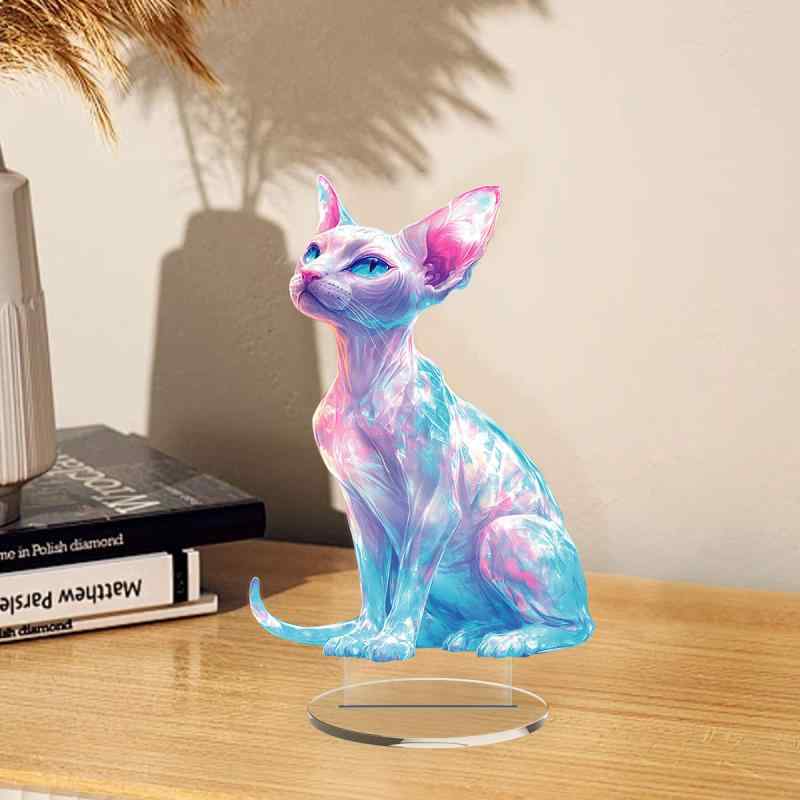 オブジェ 2D 平面印刷 クリスタル スフィンクス猫 卓上 アクリル 置物 透明感 ホリデーデコレーション おしゃれ かわいい リビング オフィス 玄関 インテリア雑貨 誕生日 クリスマス ギフト プレゼント(x2)