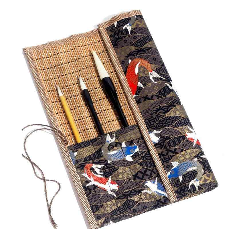 筆巻き 筆入れ ペンケース 学生用 文房四宝 和風 レトロ 竹製 布製 携帯用 持ち運び 収納 オーガナイザ..