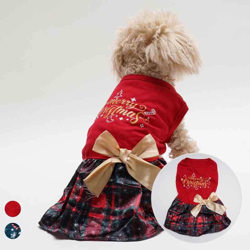 ペットウェア クリスマス ノースリーブ リボン プリンセスドレス 猫 犬 兼用 小型犬 中型犬 お洒落 か..