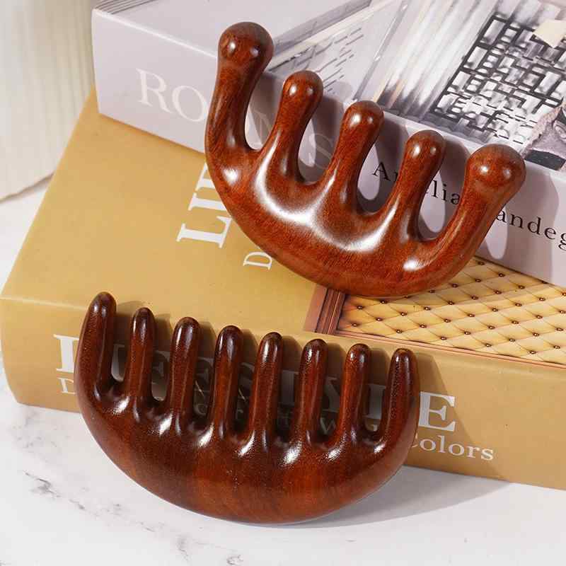 櫛 白檀 多機能 頭皮マッサージ かっさ 五本歯 丸歯 天然木製 スムーズな髪通り ヘッドスパ 頭部ケア リラックス 血行促進 ヘアブラシ